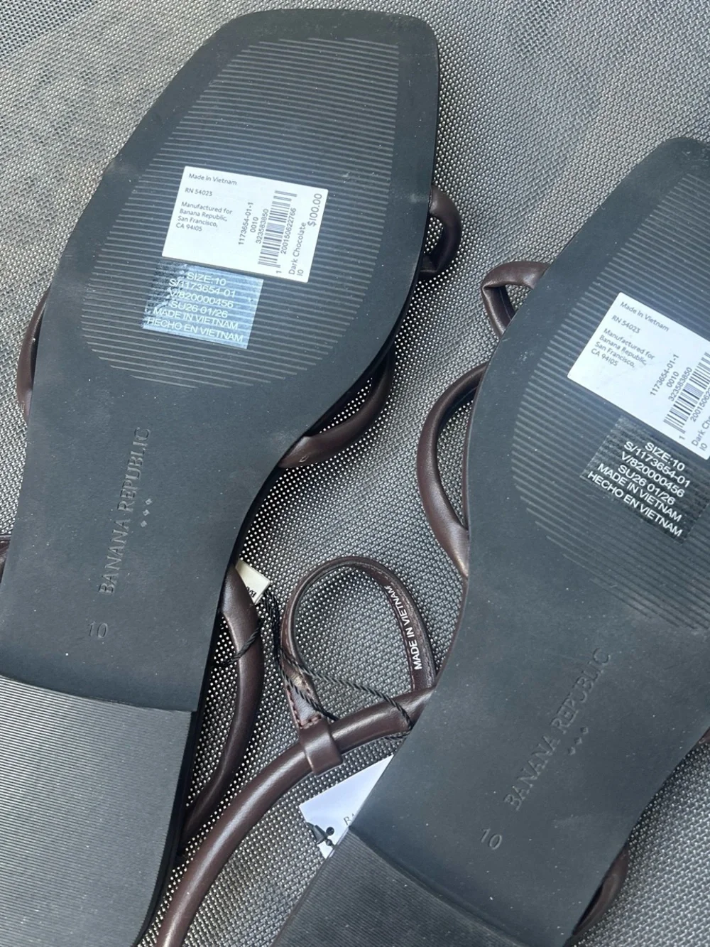 NWT Women’s Banana Republic Dark Brown Strappy Square-Toe Sandals size 10